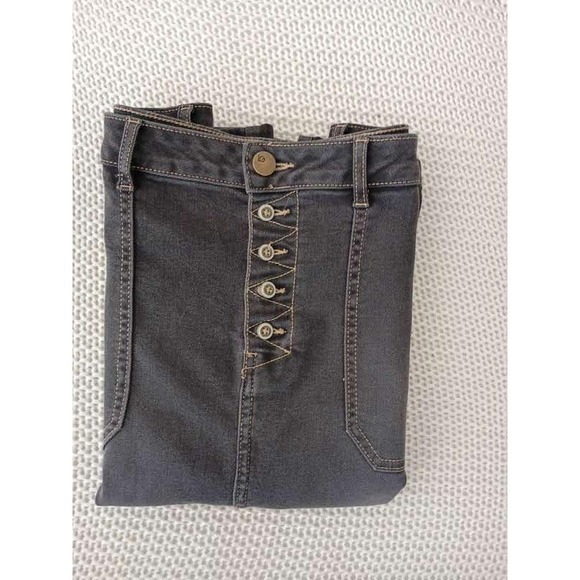 LOGO Lori Goldstein Black Denim Pencil Skirt Button Fly Knee Length 12 - Picture 10 of 10